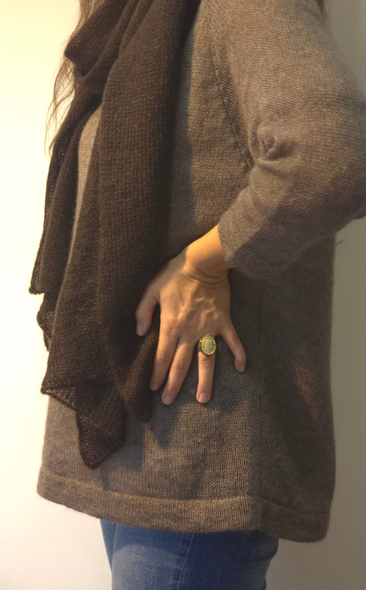 Mohair Silk Knitted Long Big Scarf Shawl / Dark Brown Color