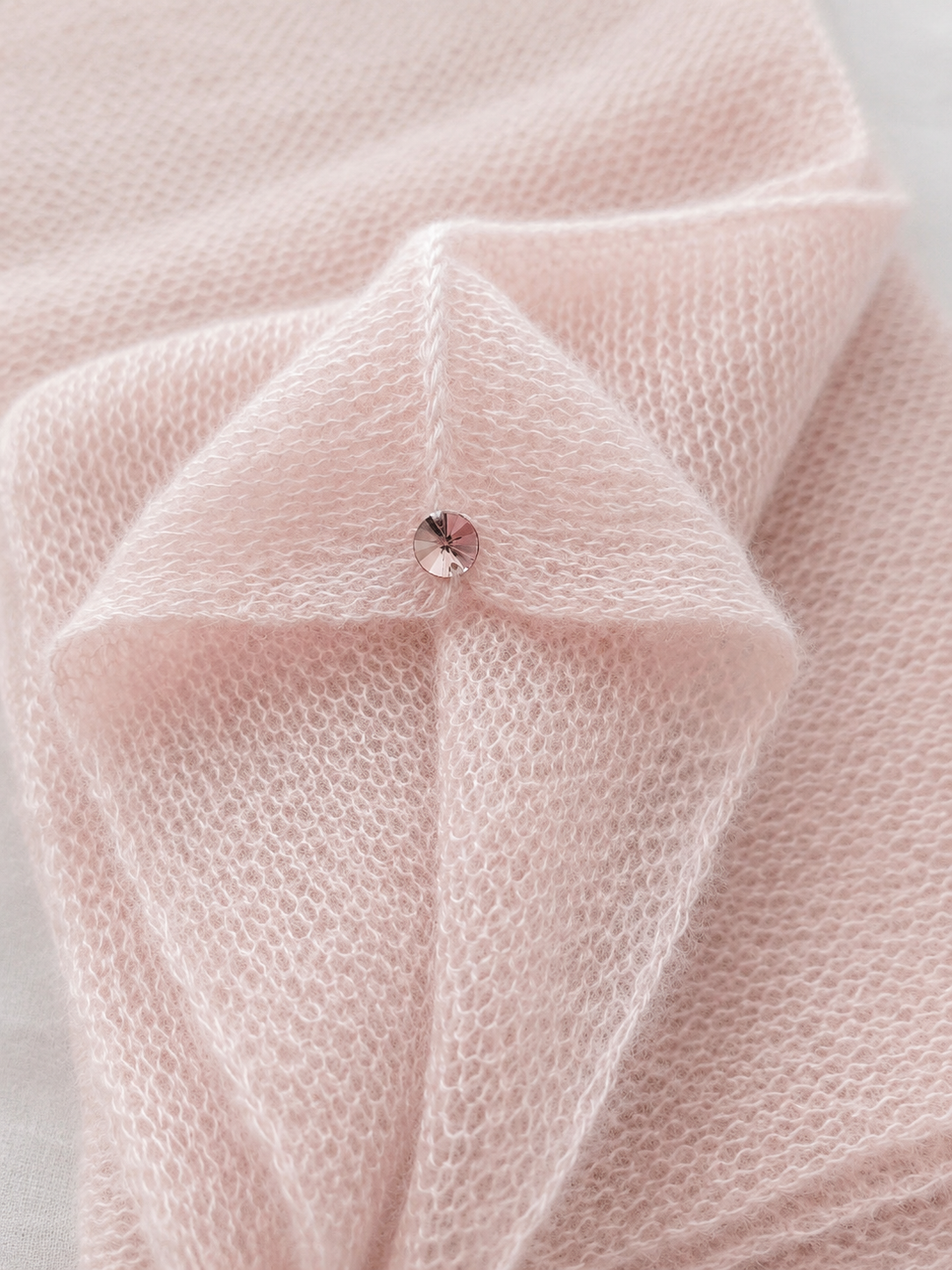 Crystal detail on the Blush Pink infinity scarf.