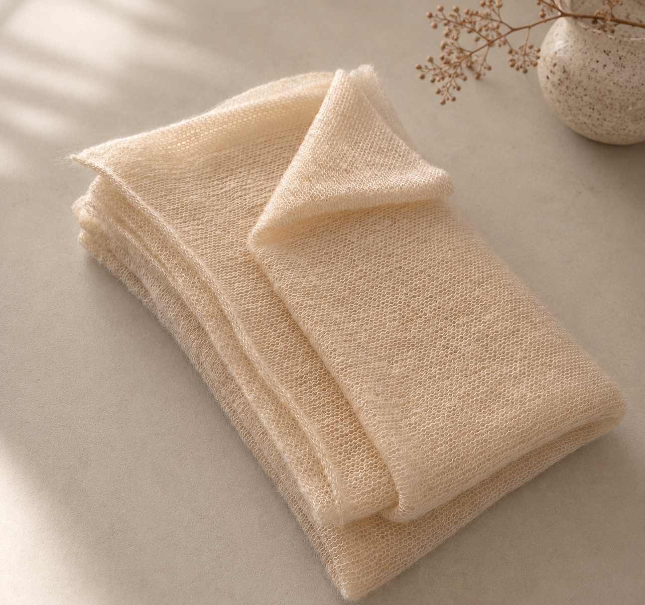 Folded Cream Silk Mohair Shawl