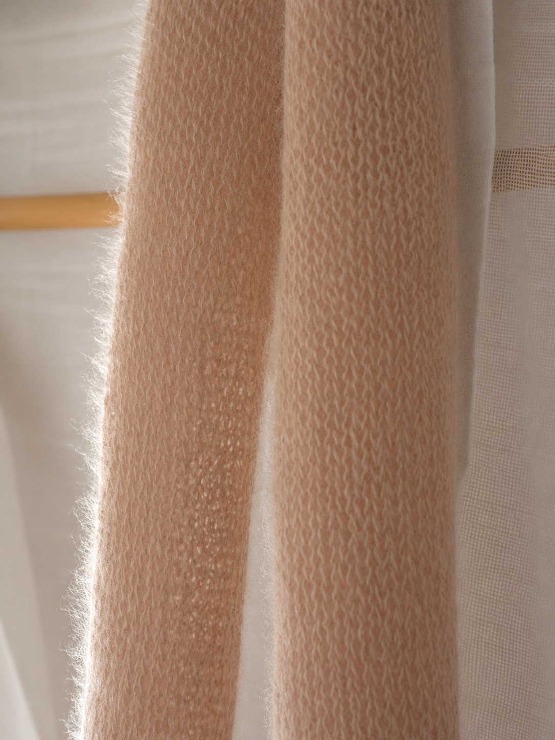 Macro detail of the soft halo on Blush Sand scarf