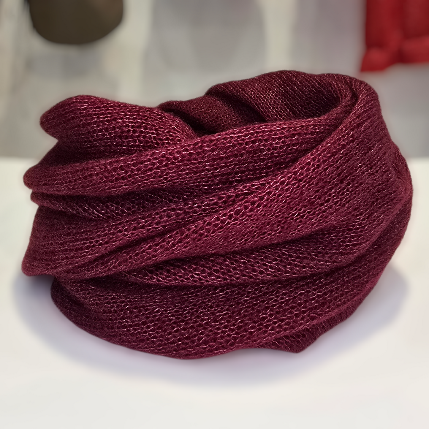 BURGUNDY SILK MOHAIR INFINITY SCARF