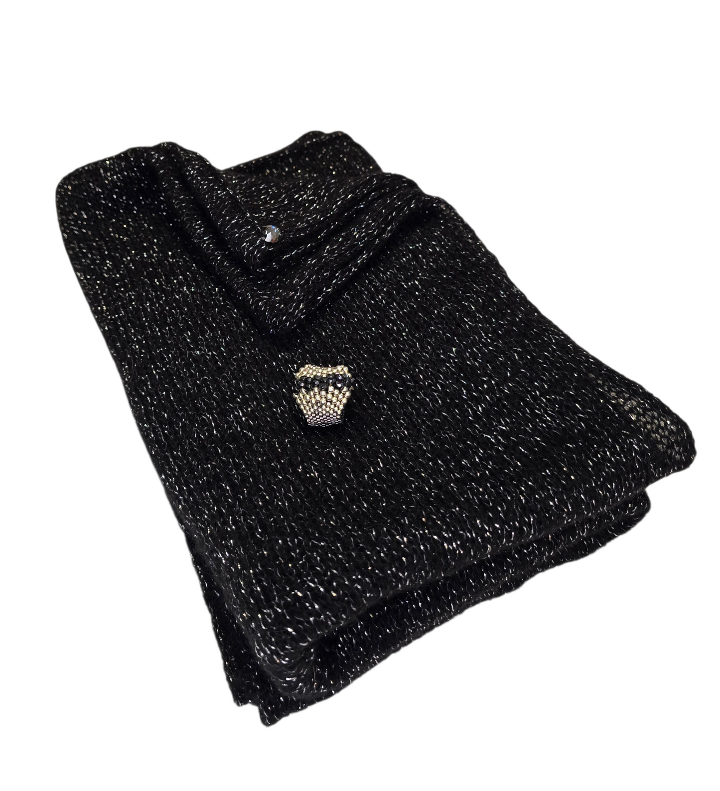 Schwarzer, silberglitzernder Infinity-Schal