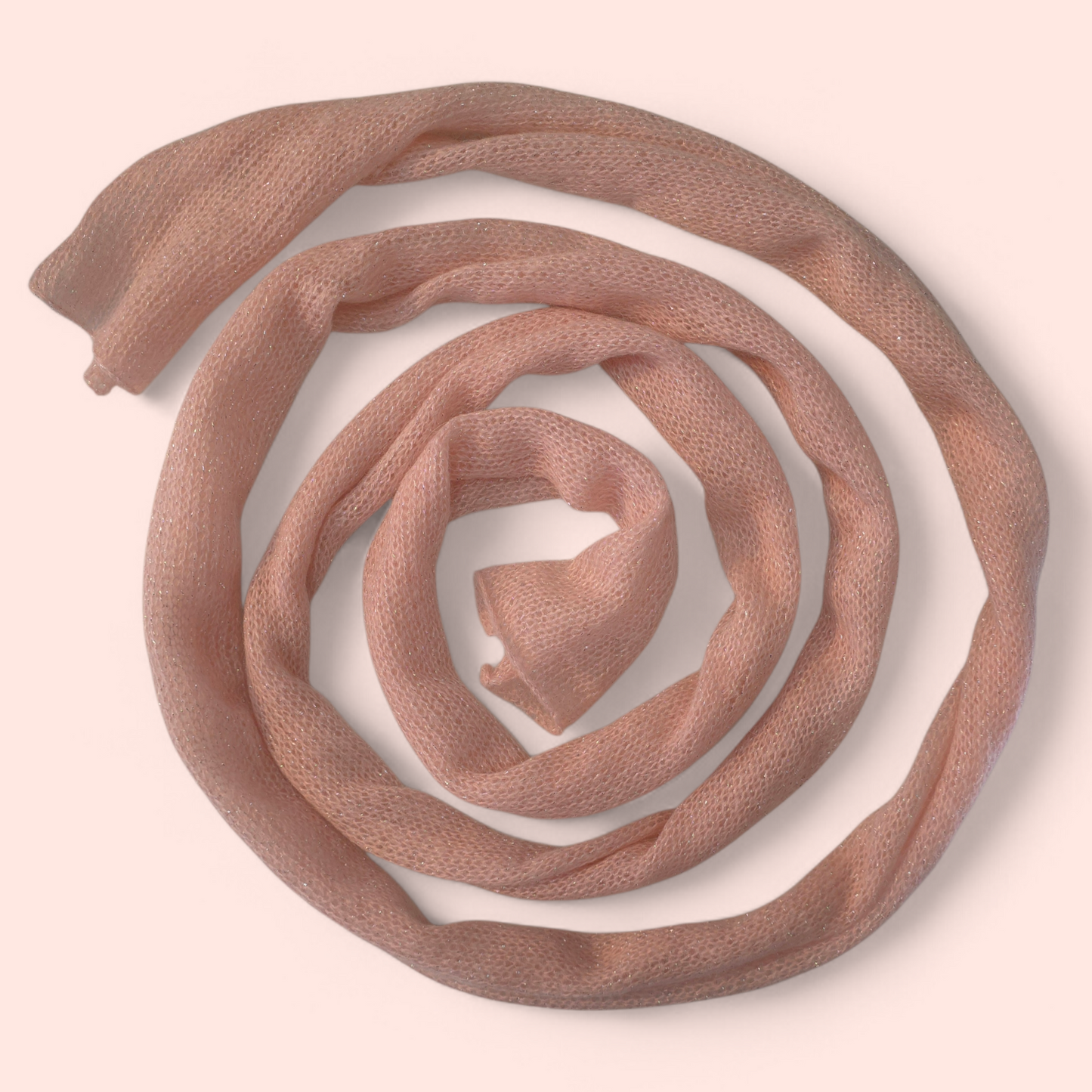 Langer, schmaler Mohair-Strickschal / Hellrosa mit silbernem Glitzer