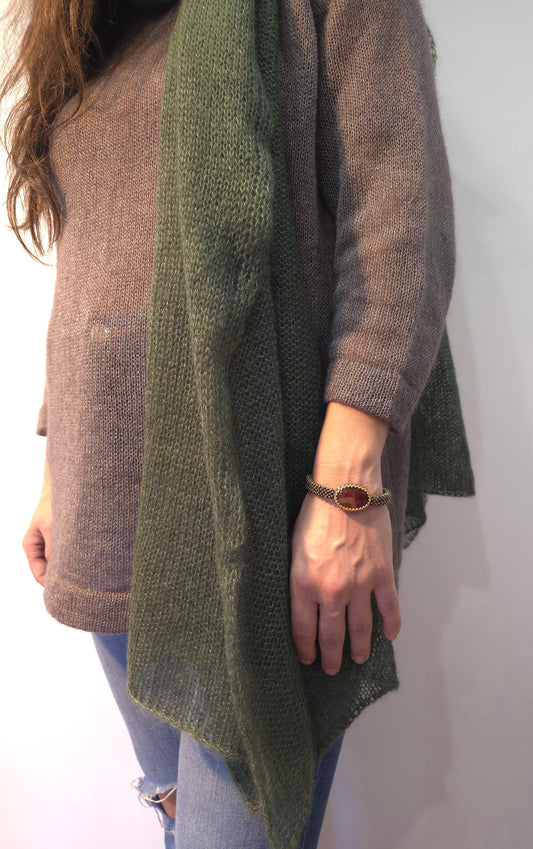 Silk Mohair Knitted Big Long Scarf / Dark Green