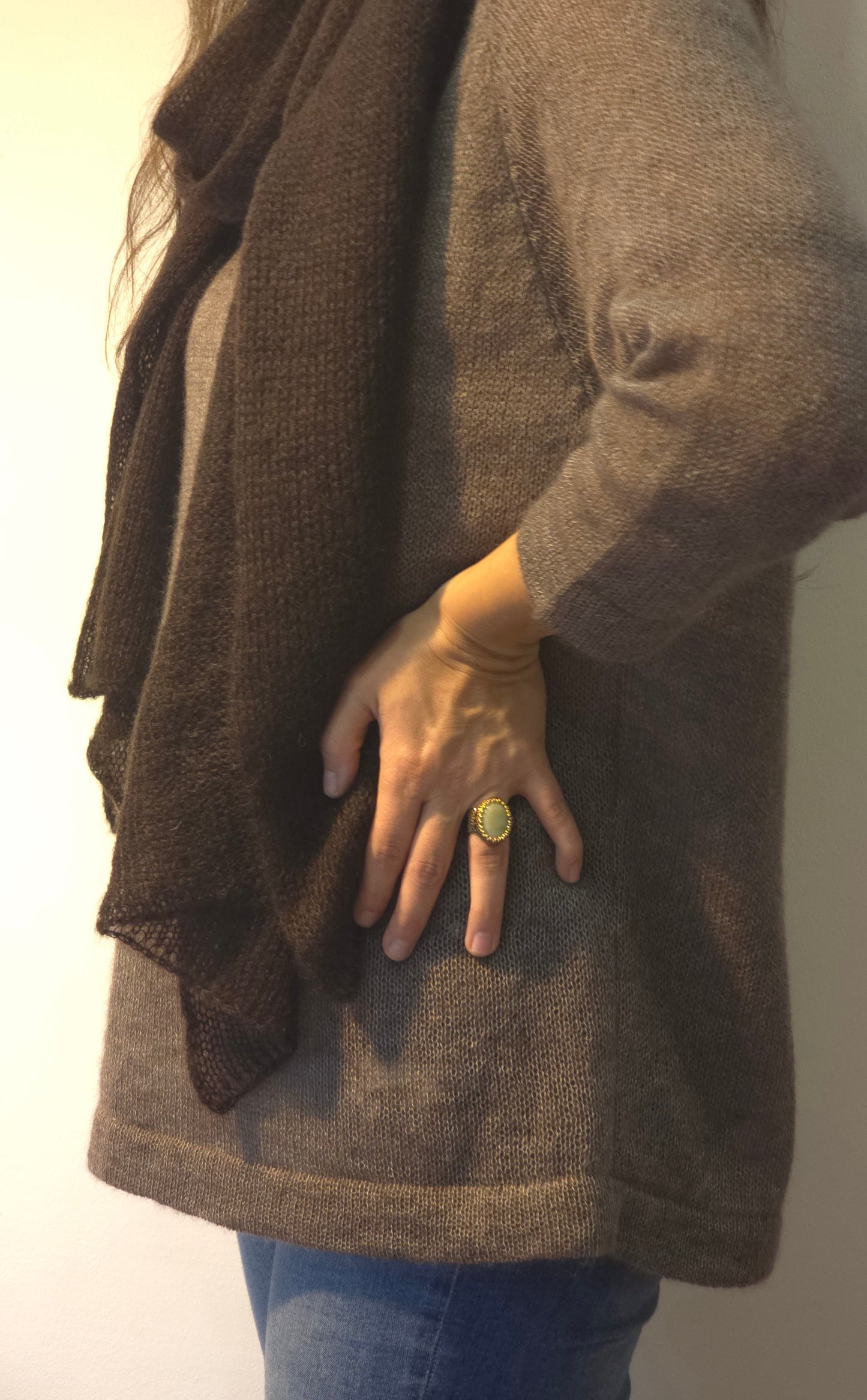 Mohair Silk Knitted Long Big Scarf Shawl / Dark Brown Color