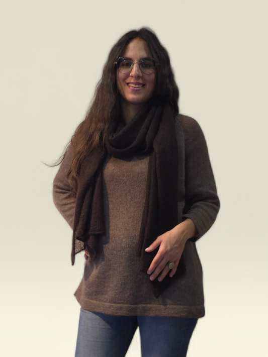 Mohair Silk Knitted Long Big Scarf Shawl / Dark Brown Color