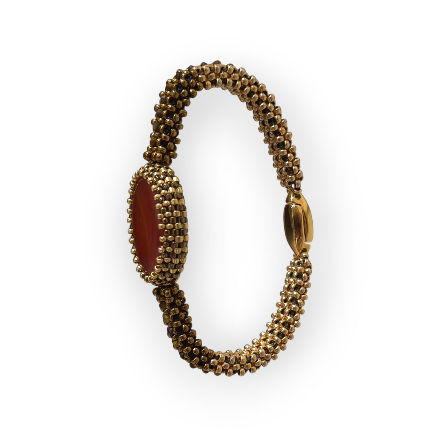 Armband aus Gold und Bronze mit Karneol-Cabochon-Perlen