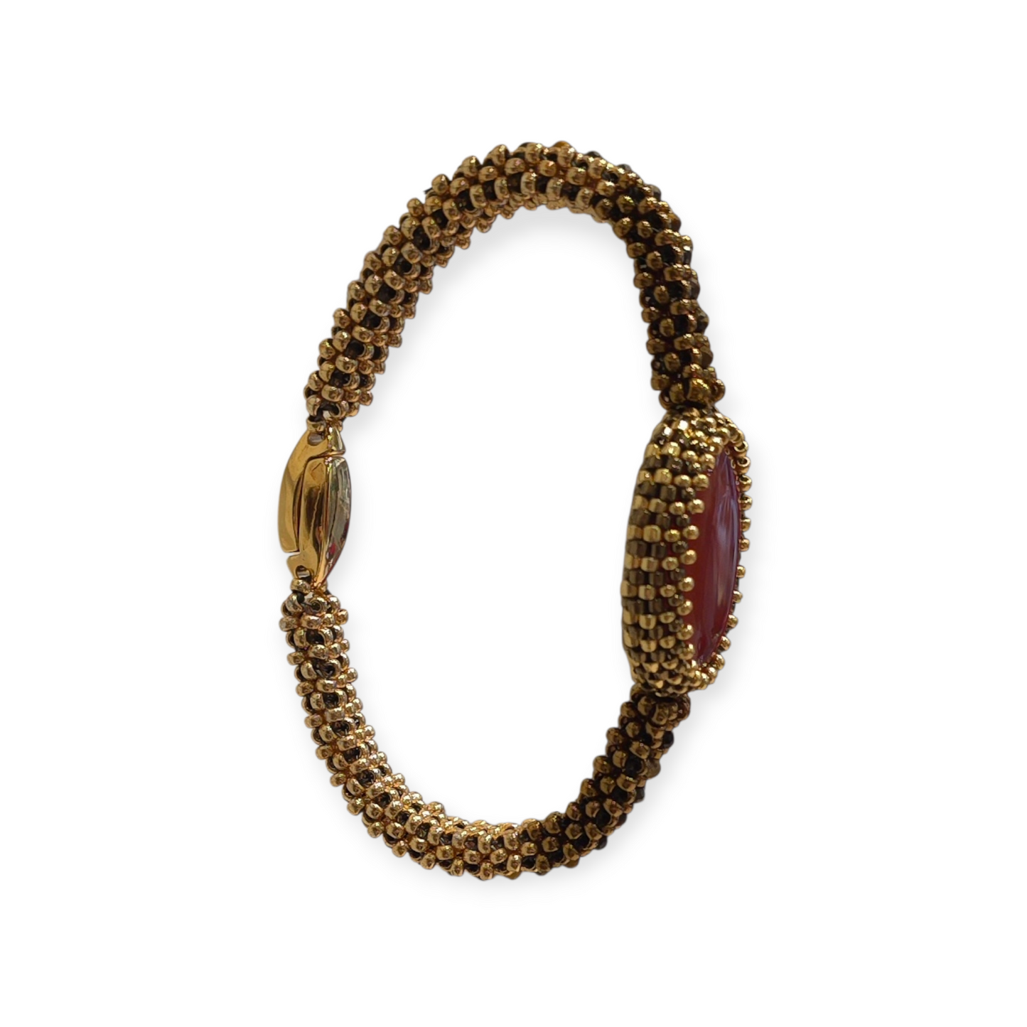Armband aus Gold und Bronze mit Karneol-Cabochon-Perlen