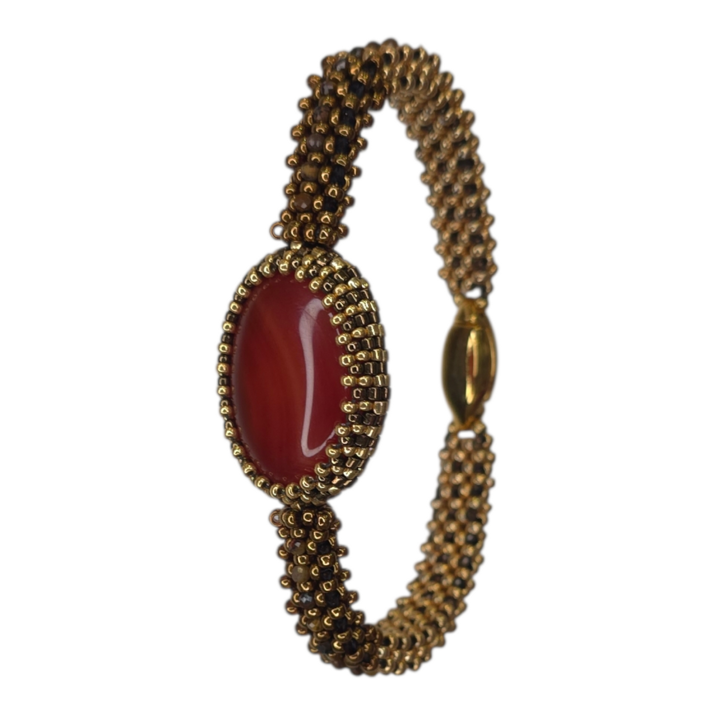 Armband aus Gold und Bronze mit Karneol-Cabochon-Perlen
