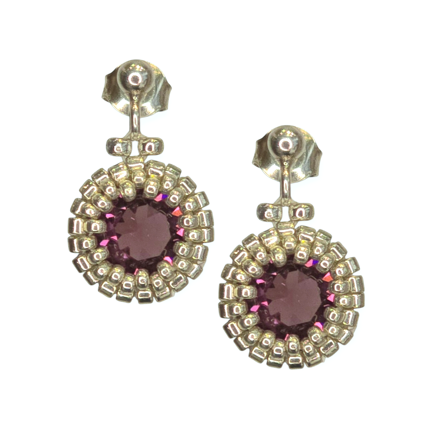 Ohrstecker aus massivem Sterlingsilber mit tiefviolettem Kristall