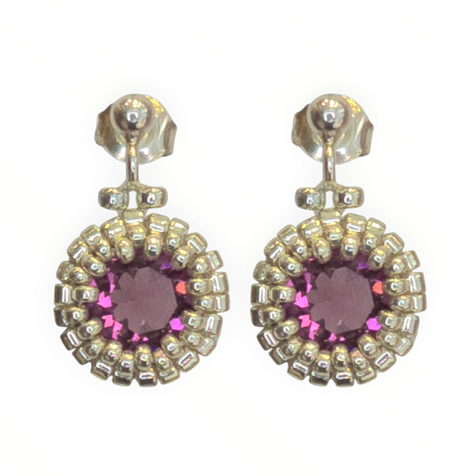 Deep Purple Crystal Solid Sterling Silver Stud Earrings