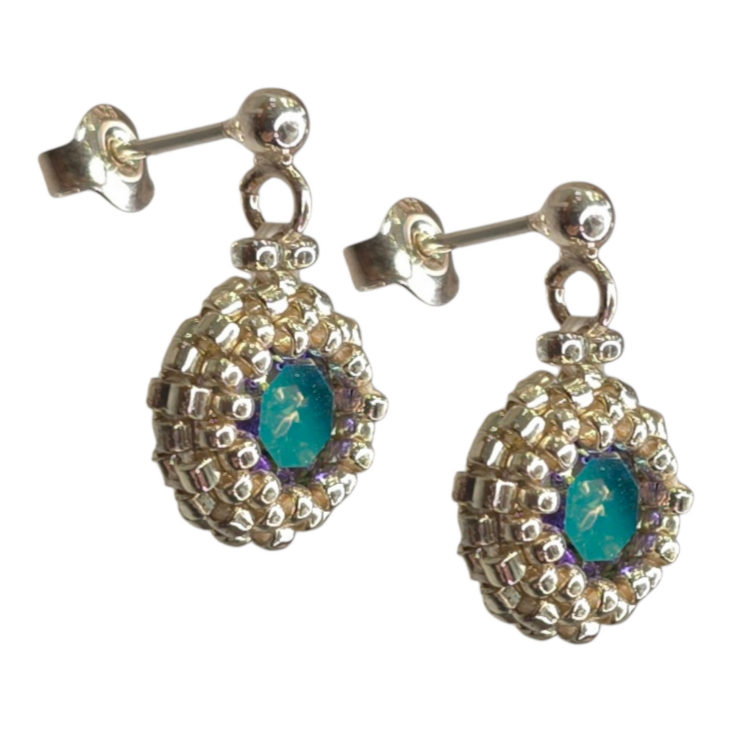 Chameleon Crystal Solid Sterling Silver Stud Earrings