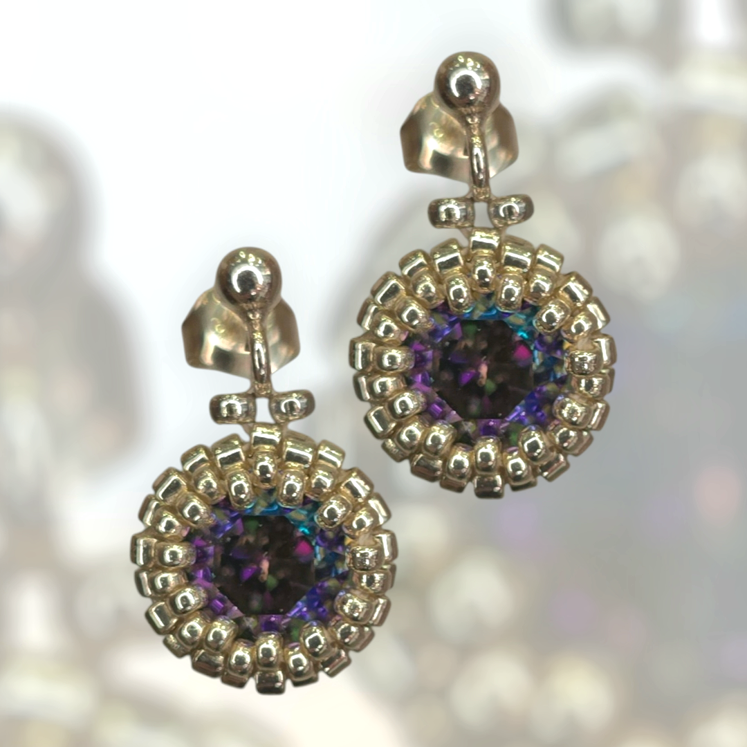 Chameleon Crystal Solid Sterling Silver Stud Earrings