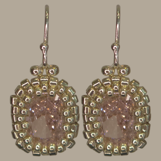 Light Baby Pink Crystal Solid Sterling Silver Hook Earrings