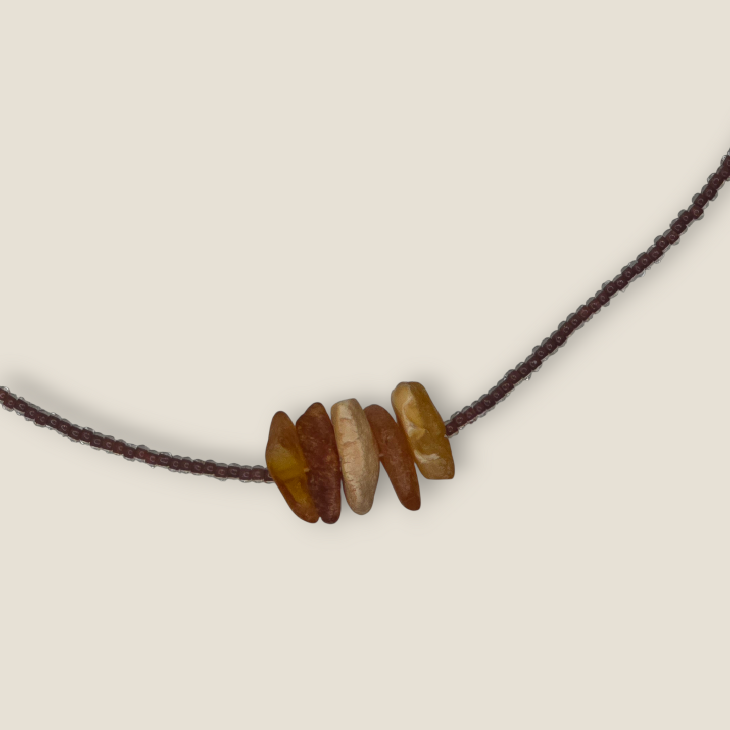 Beaded Cocoa Color Necklace With Amber Detail