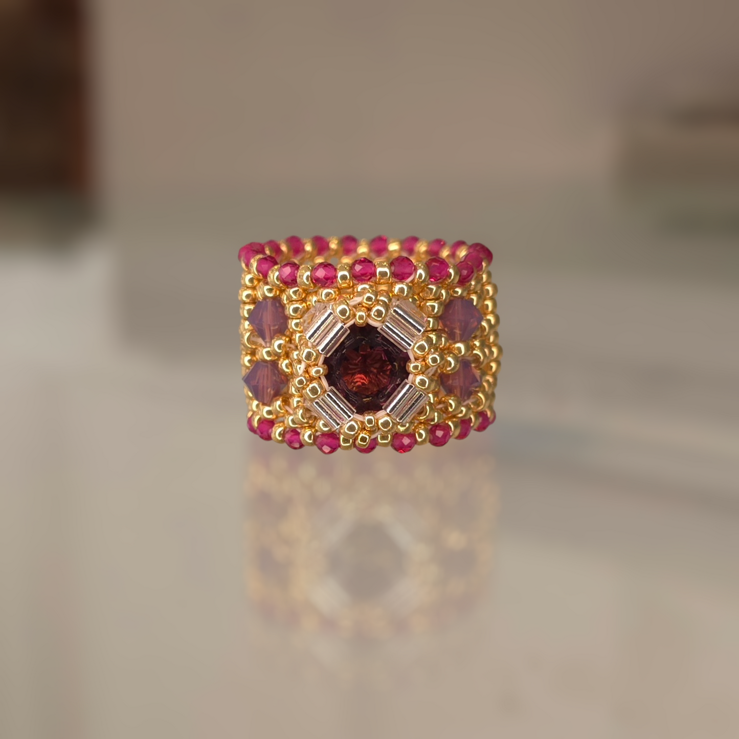 Beaded Swarovski Band Ring
