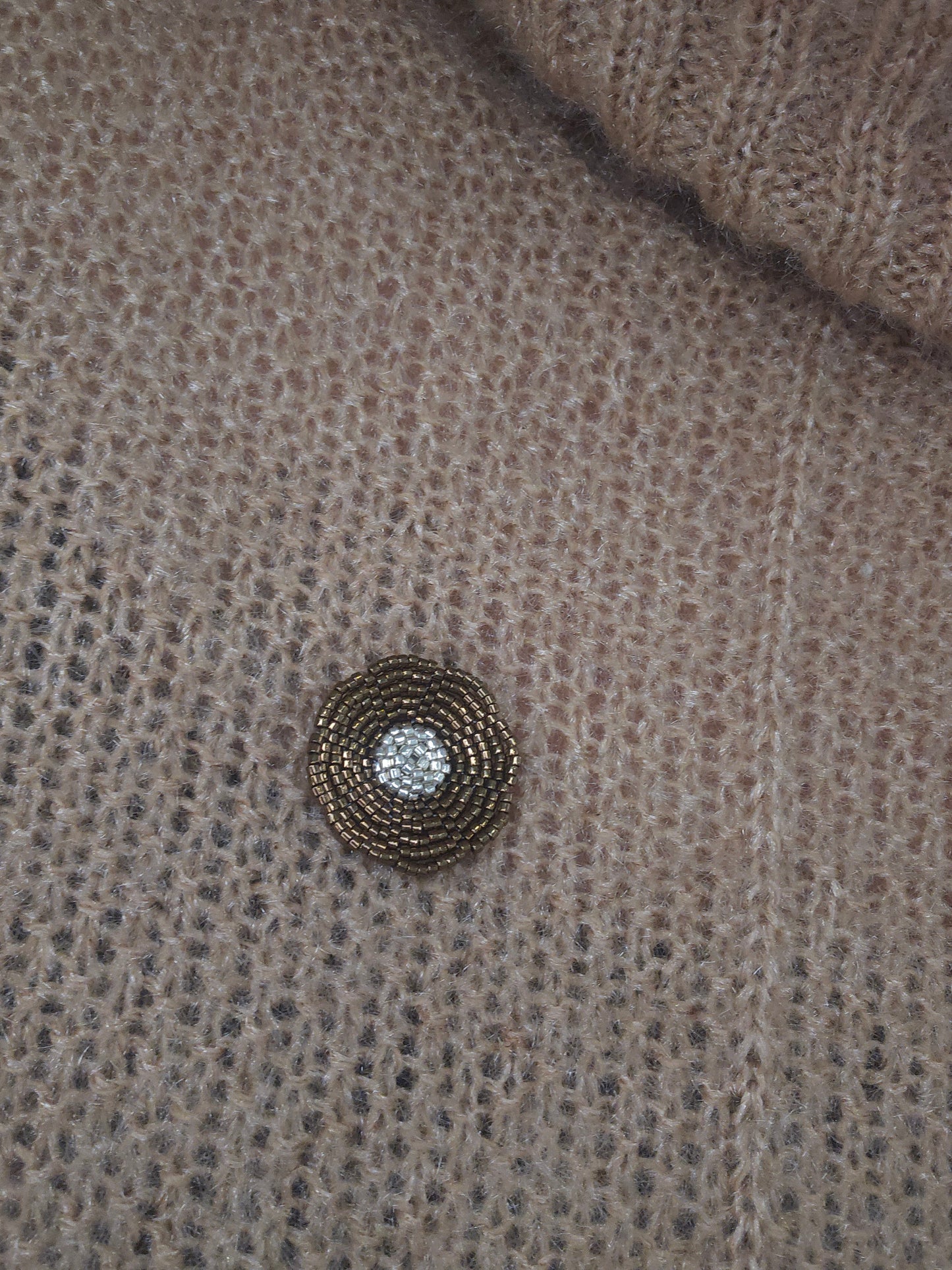 Beaded Bronze Flower Brooch Pin