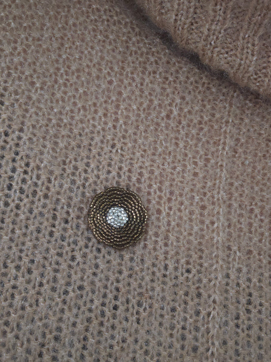 Beaded Bronze Flower Brooch Pin