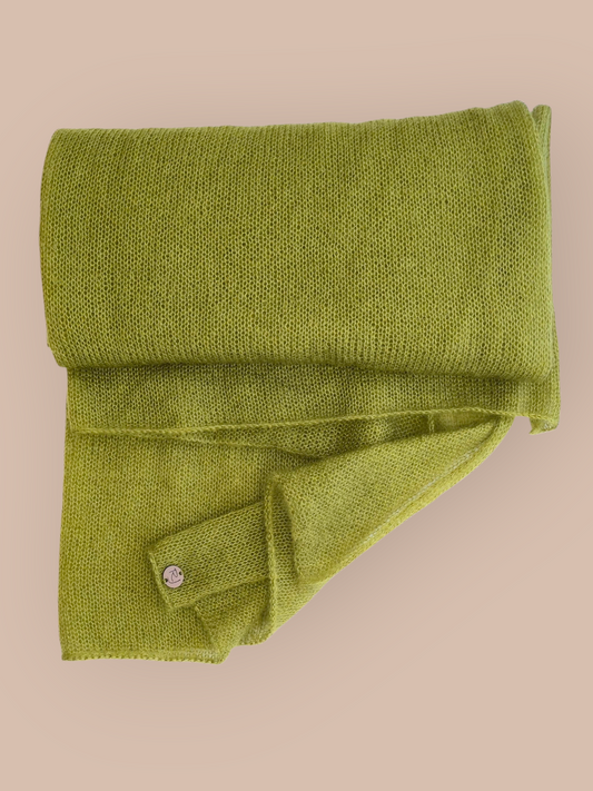 Silk Mohair Big Long Knitted Scarf Shawl / Apple Green Color