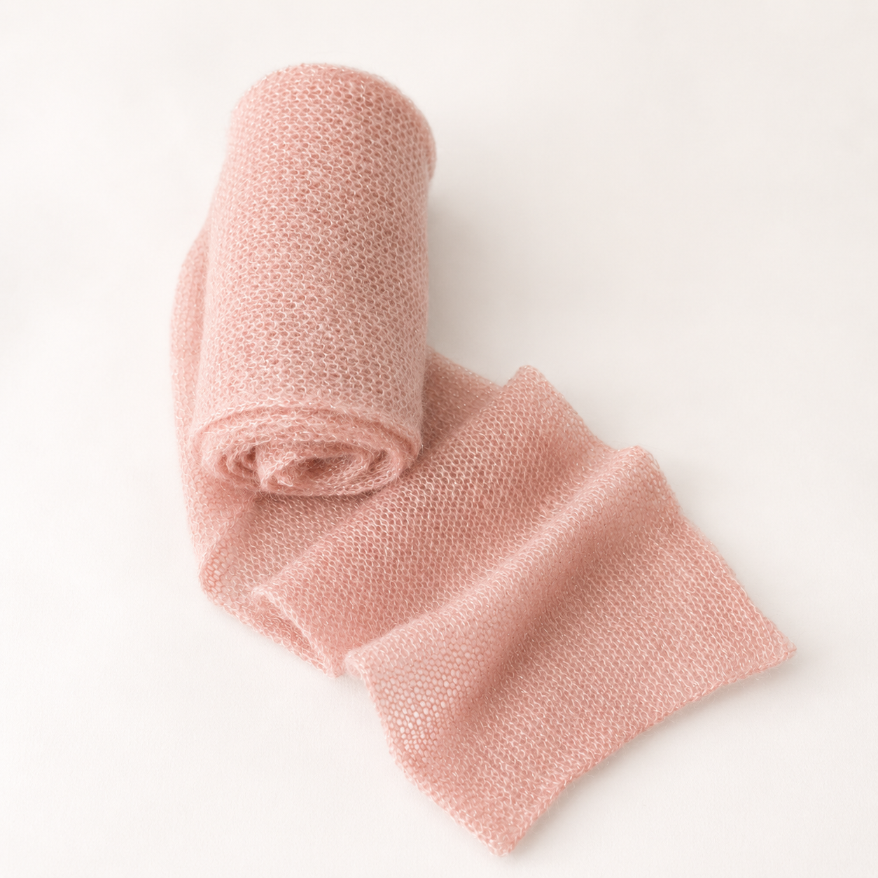 Rolled handmade pink mohair blend scarf