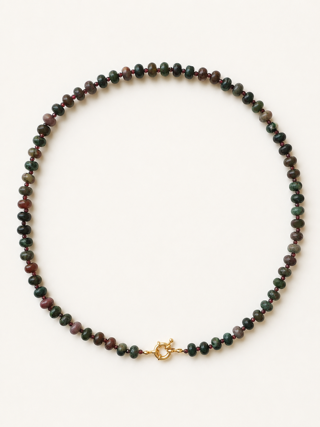 Indian agate necklace with burgundy Preciosa glass accents and gold-colour spring ring clasp