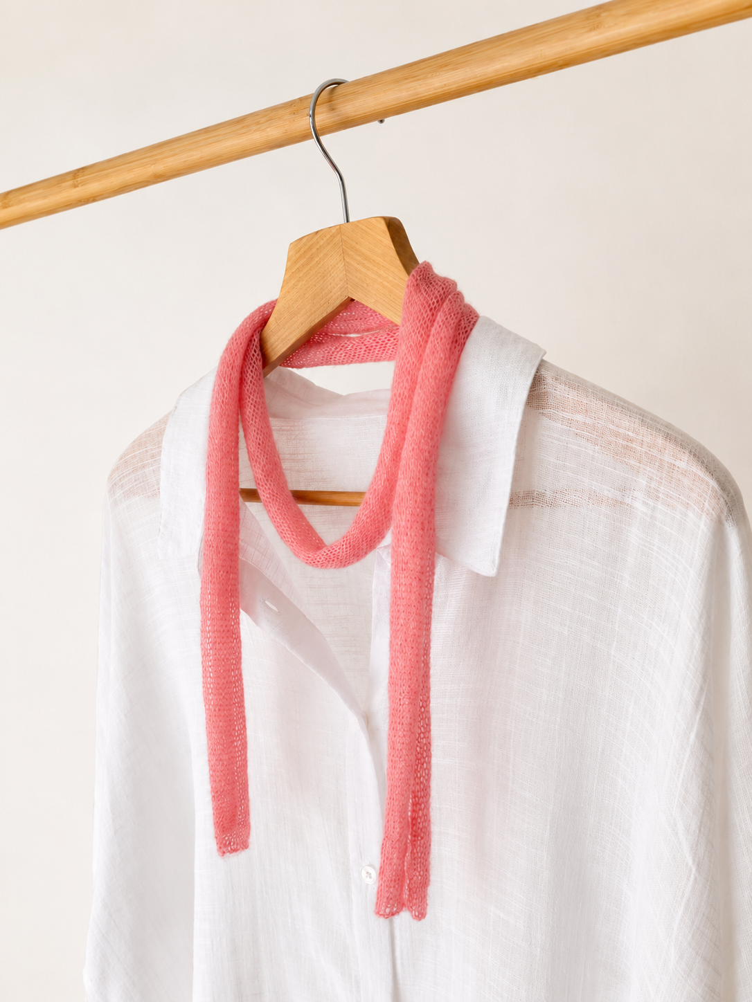 Blush Pink mini scarf photographed at a 45-degree angle
