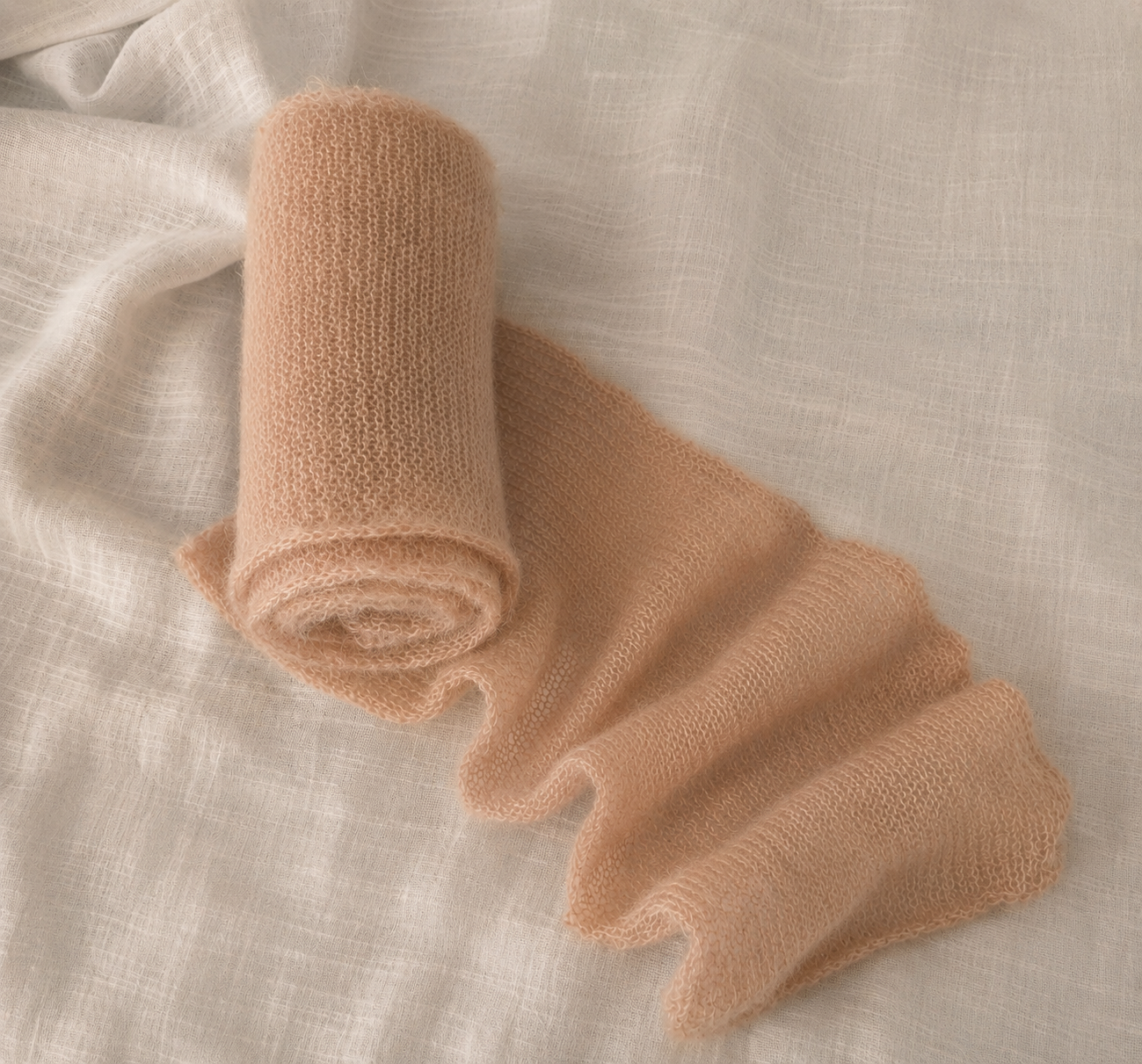 Rolled Blush Sand kid mohair scarf