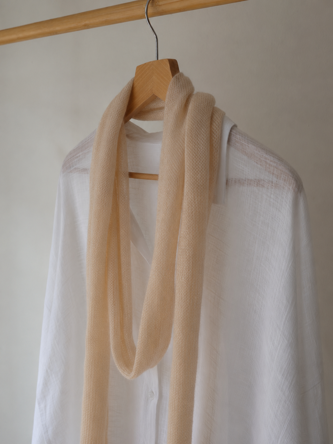 Champagne Mist - Extra Long Skinny Mohair Scarf with Soft Silver Shimmer