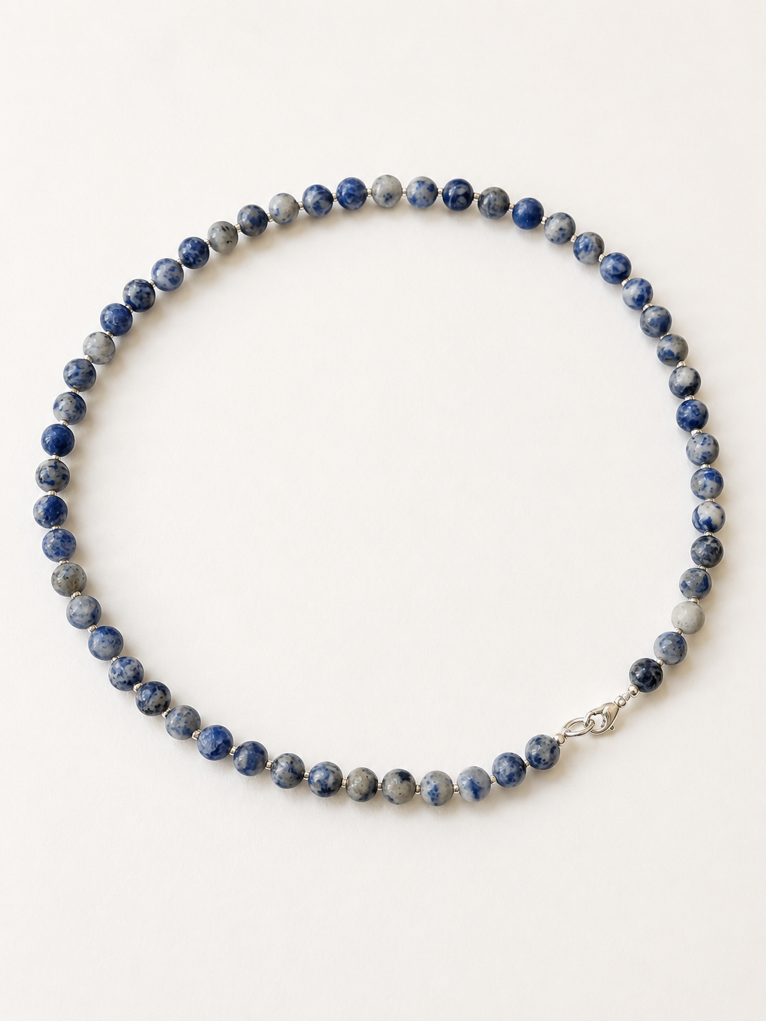 Full 42cm sodalite gemstone necklace with silver Miyuki spacers and lobster clasp