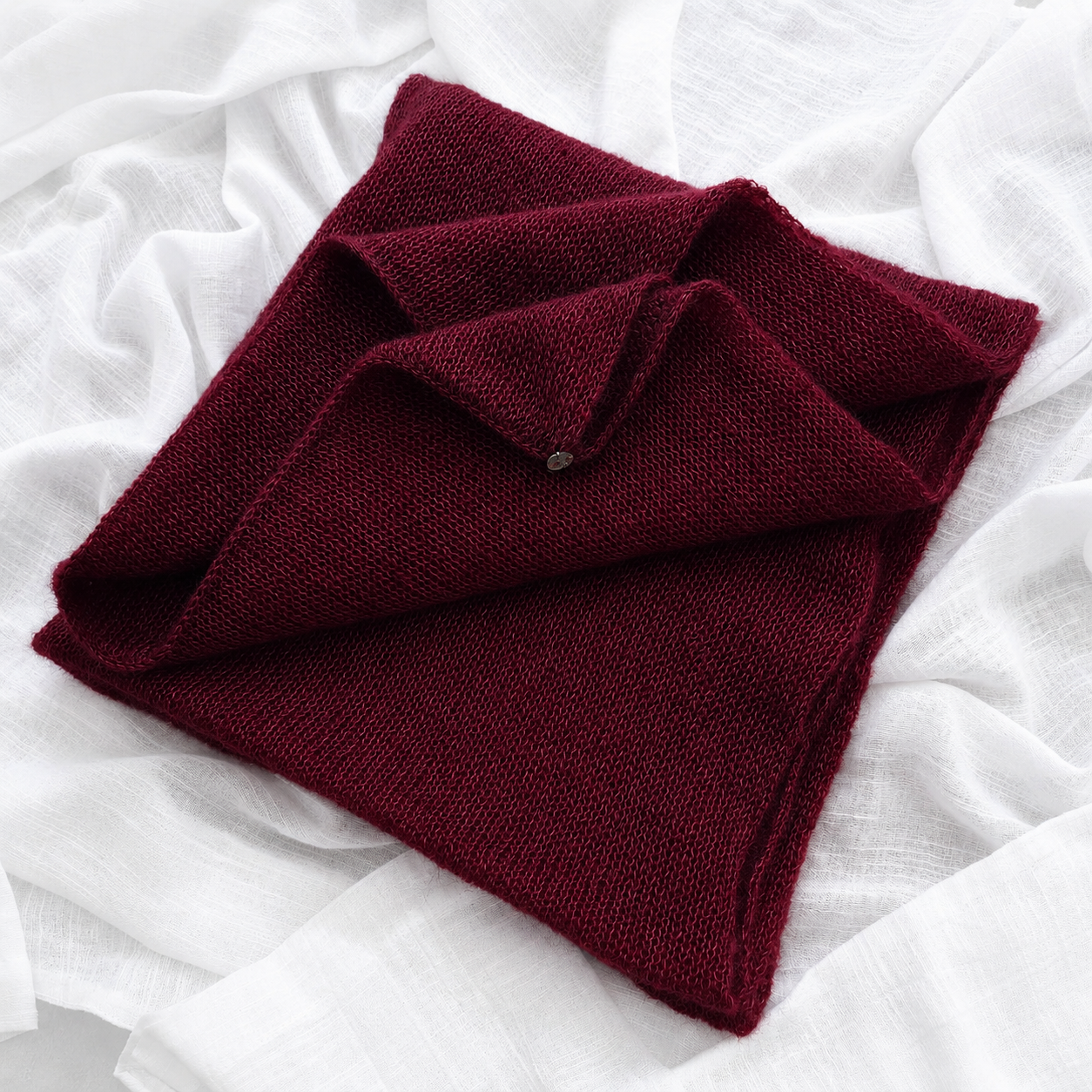 Folded Soft Burgundy mohair and silk infinity scarf.