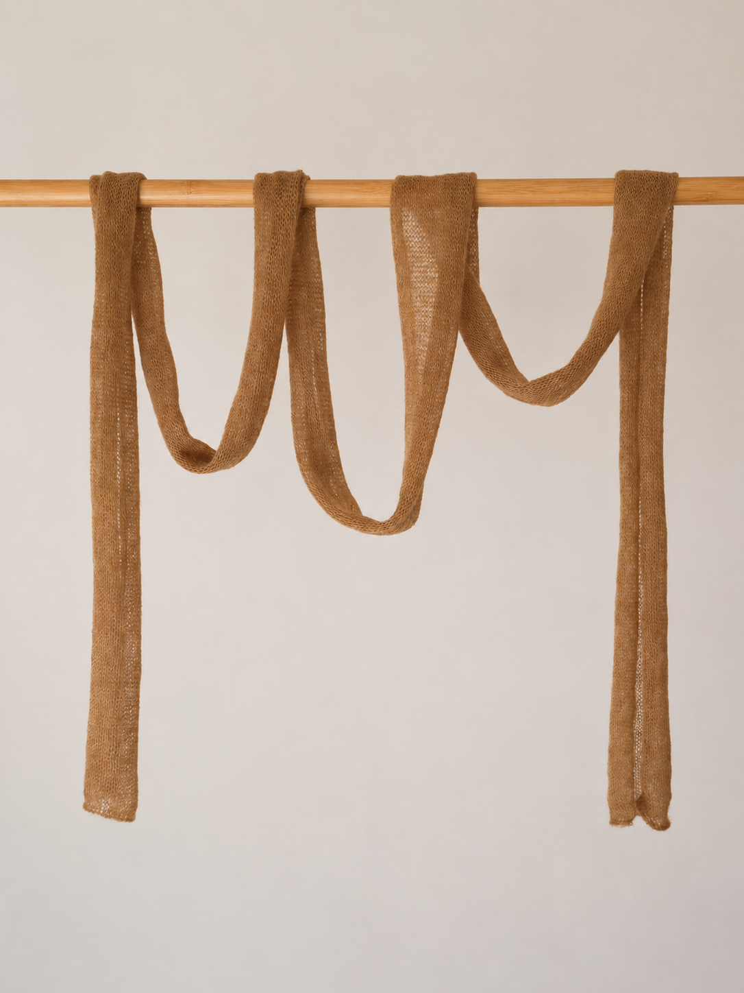Full-length Warm Camel handmade skinny kid mohair scarf.