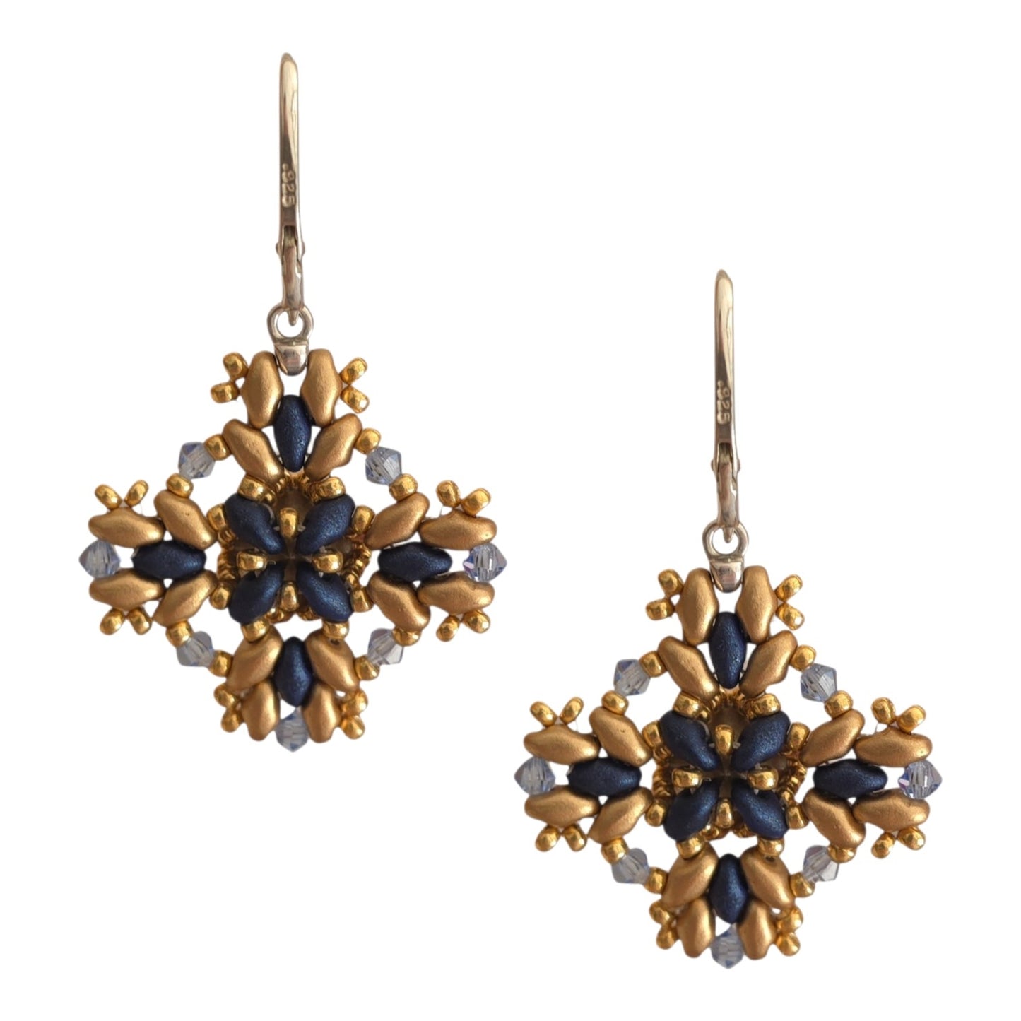 Handmade Sapphire Crystal Cross Earrings | Sterling Silver Lever Back