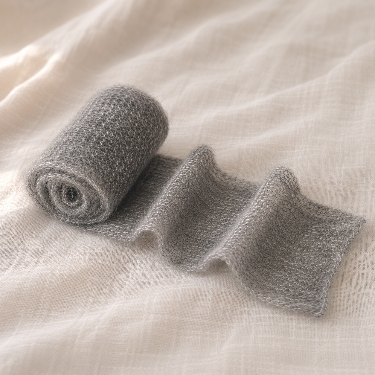 Folded Grey Mist kid mohair scarf