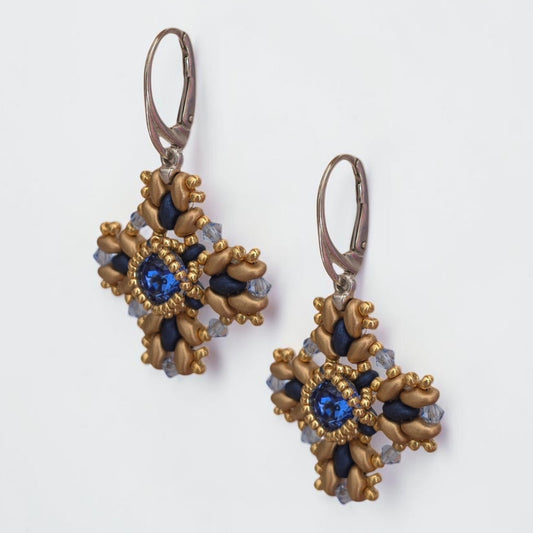 Handmade Sapphire Crystal Cross Earrings | Sterling Silver Lever Back