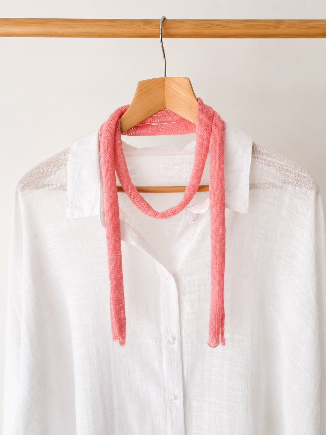 Close-up of Blush Pink mini skinny scarf
