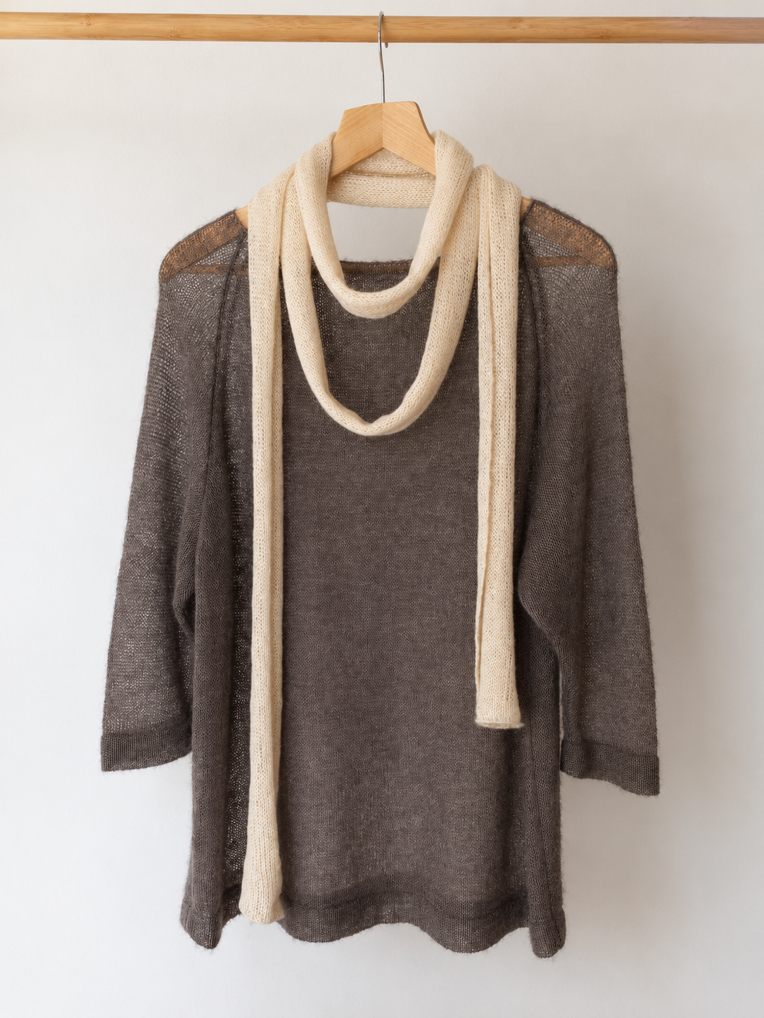 Champagne Mist - Extra Long Skinny Mohair Scarf with Soft Silver Shimmer