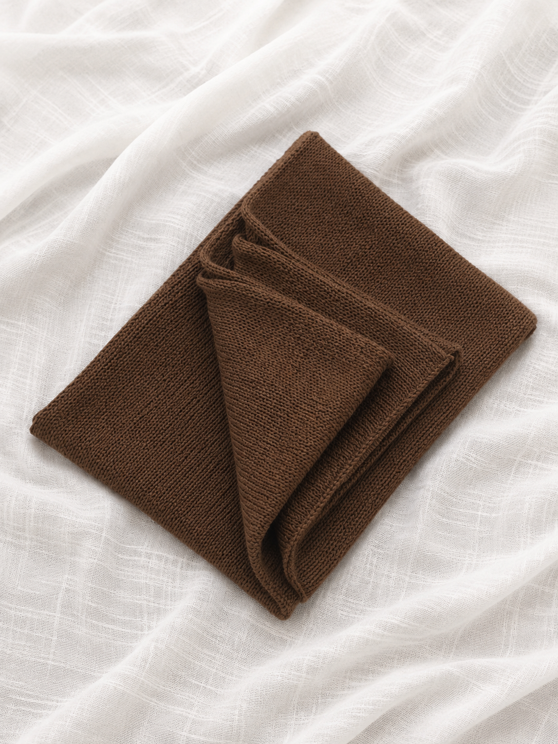 Cocoa Brown handmade linen Infinity scarf showing dense knit texture