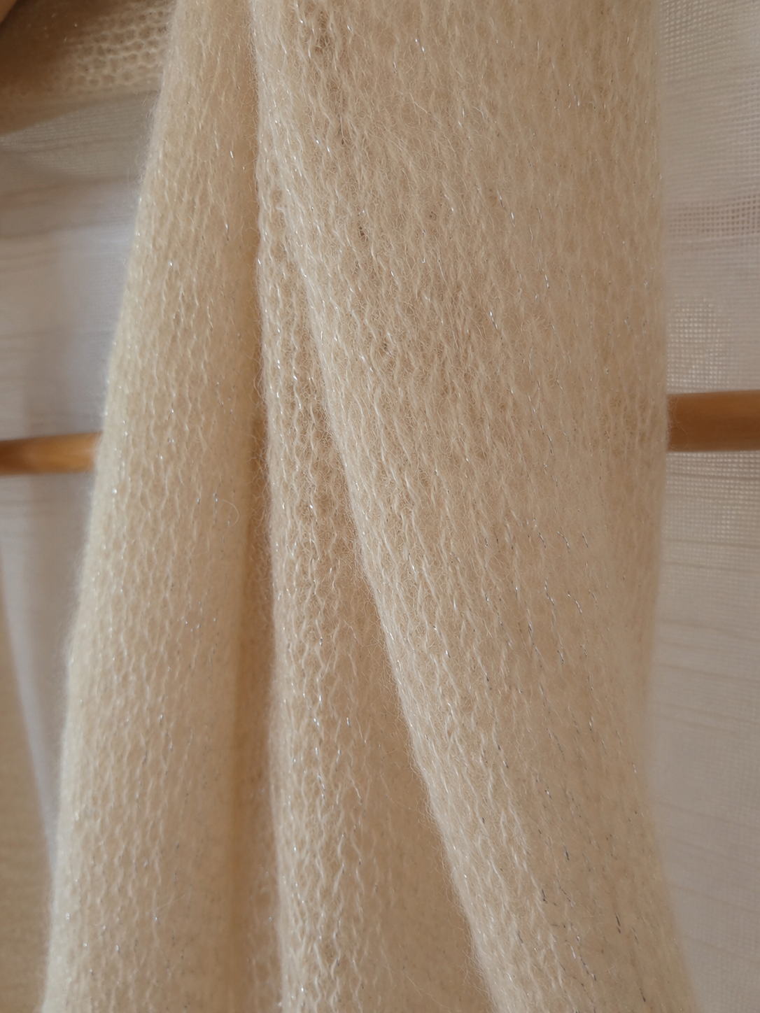 Champagne Mist - Extra Long Skinny Mohair Scarf with Soft Silver Shimmer