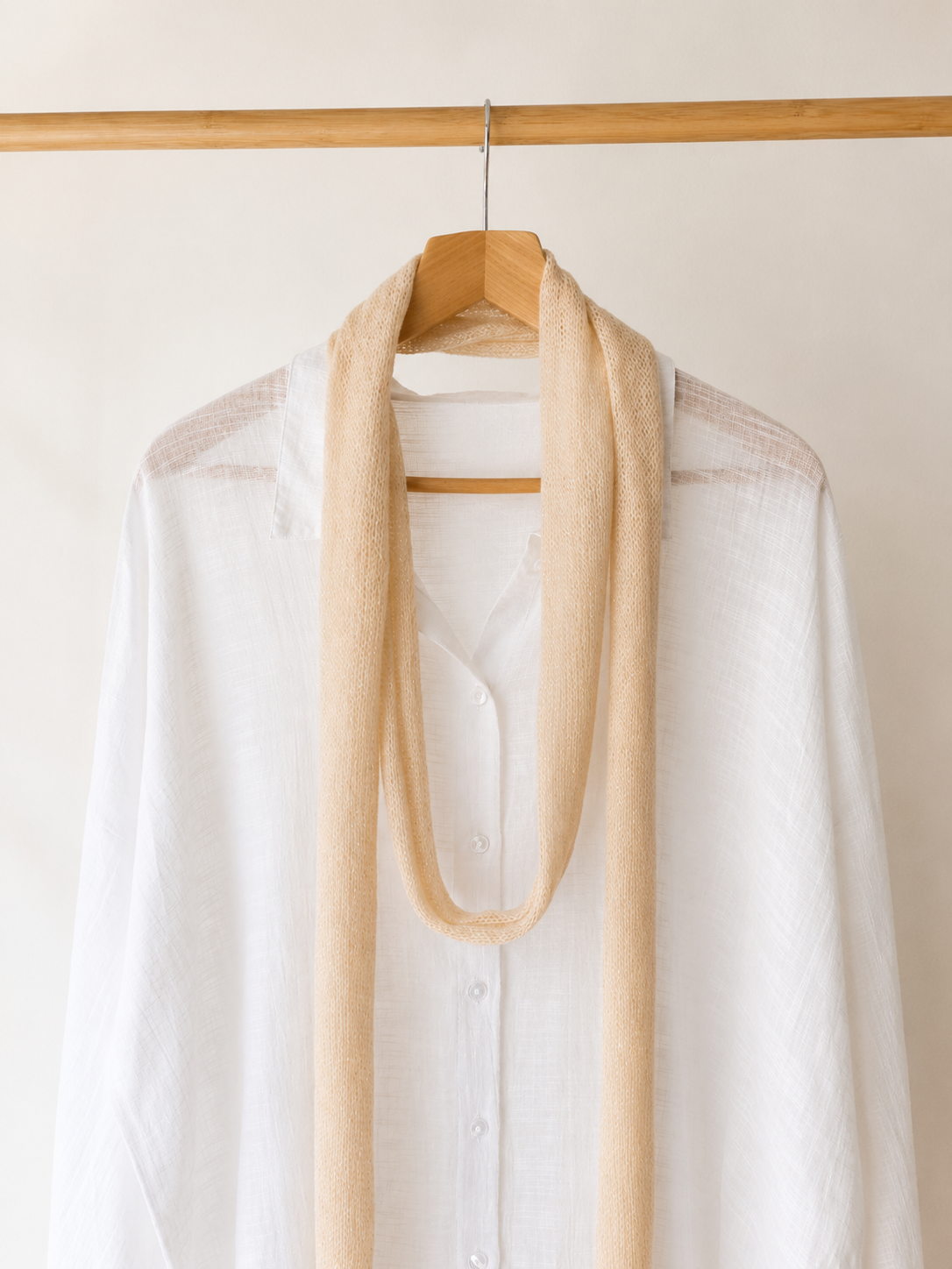 Champagne Mist - Extra Long Skinny Mohair Scarf with Soft Silver Shimmer