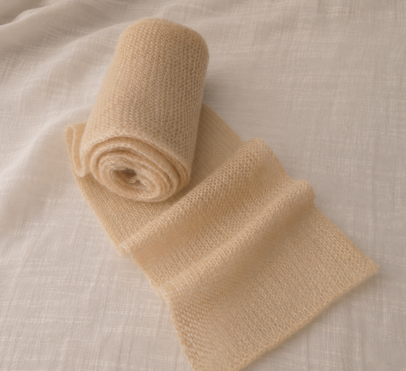 Champagne Mist - Extra Long Skinny Mohair Scarf with Soft Silver Shimmer