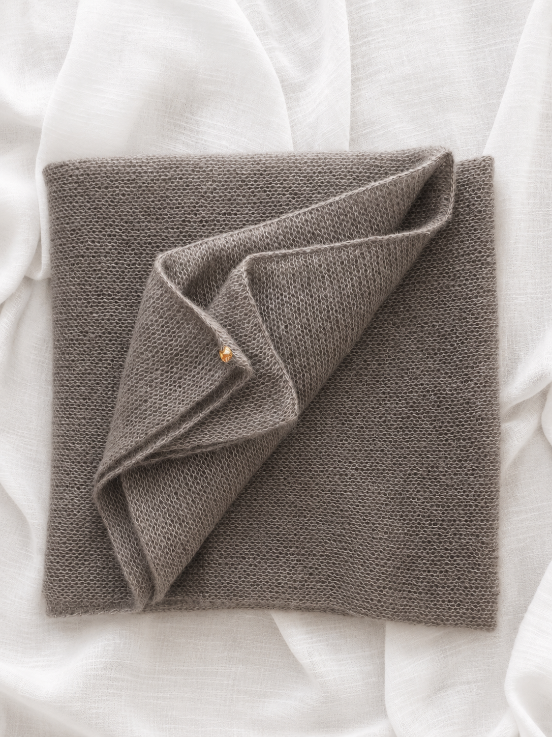Folded mushroom taupe silk mohair infinity scarf.