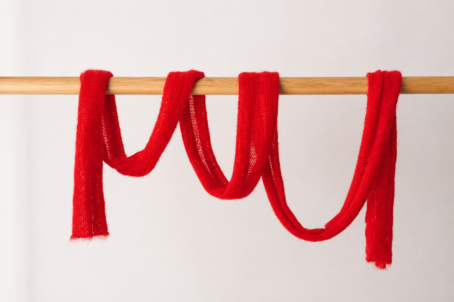 Ruby Red Classic Length handmade kid mohair scarf displayed in full length.