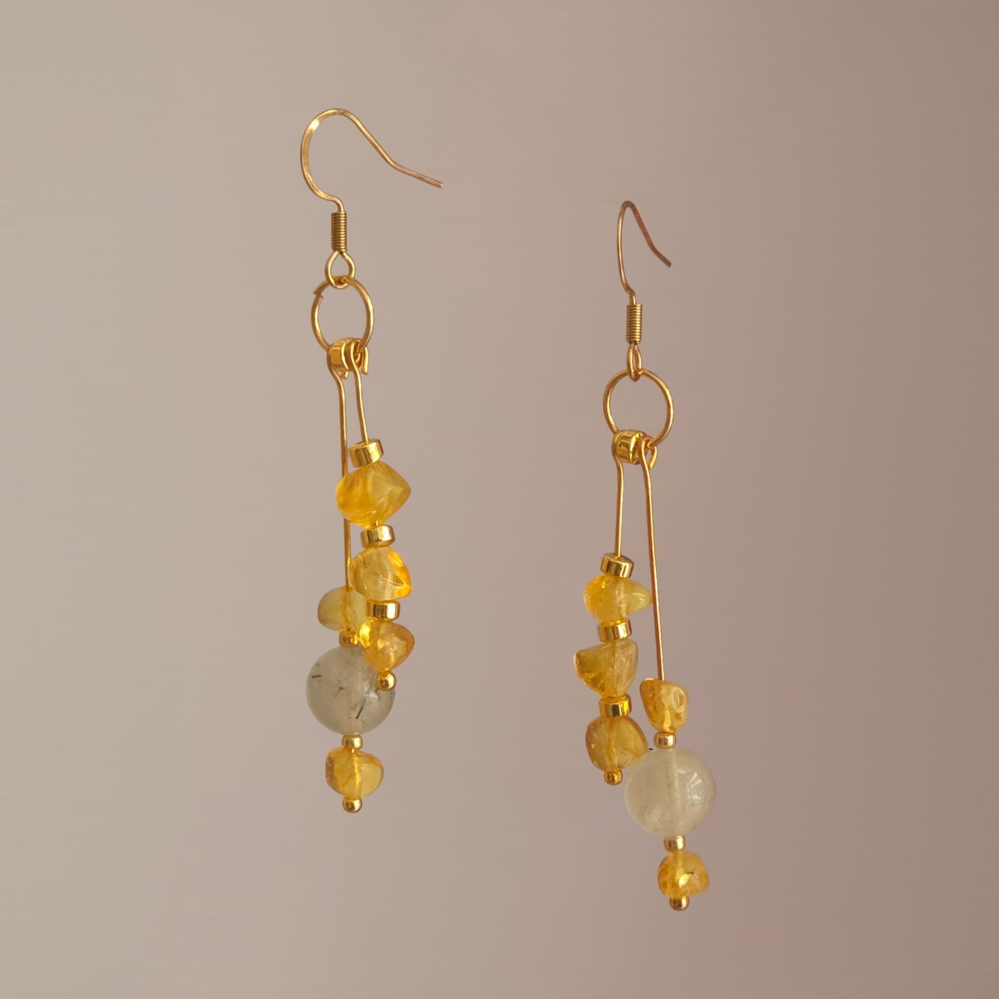 Aura of Amber: Baltic Amber & Prehnite Asymmetric Drop Earrings