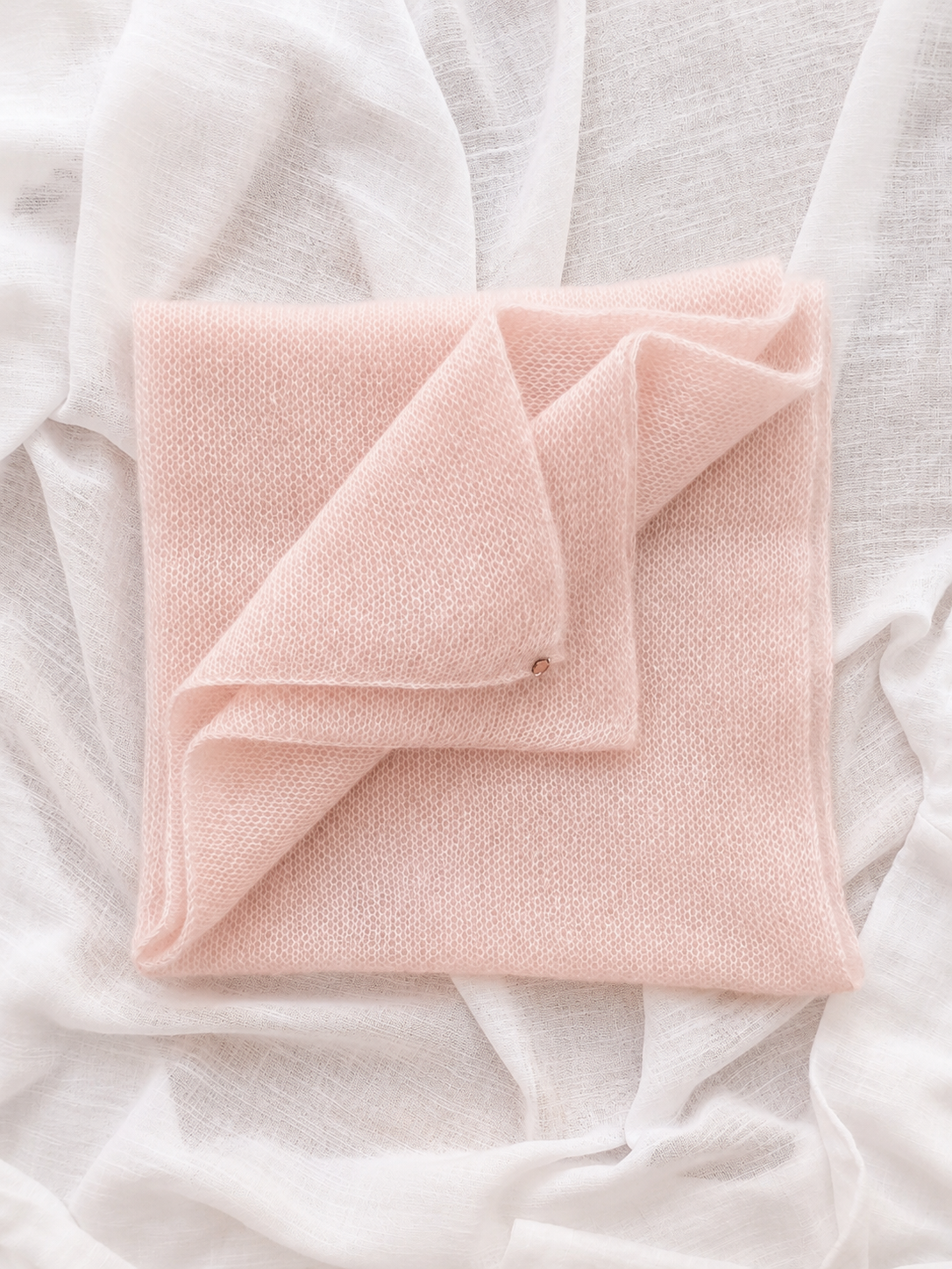 Folded Blush Pink infinity scarf with crystal detail.