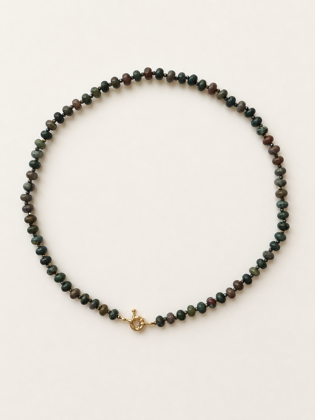 Indian agate necklace with faceted pyrite accents and gold-colour spring ring clasp