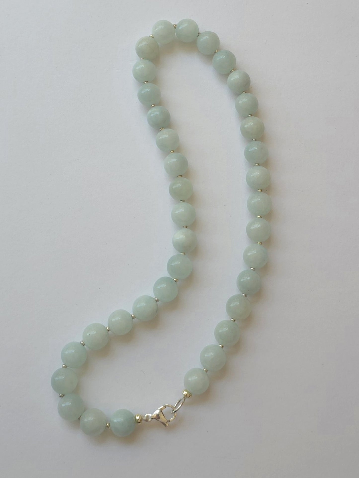 Full 42cm pale green jadeite necklace with stainless steel lobster clasp
