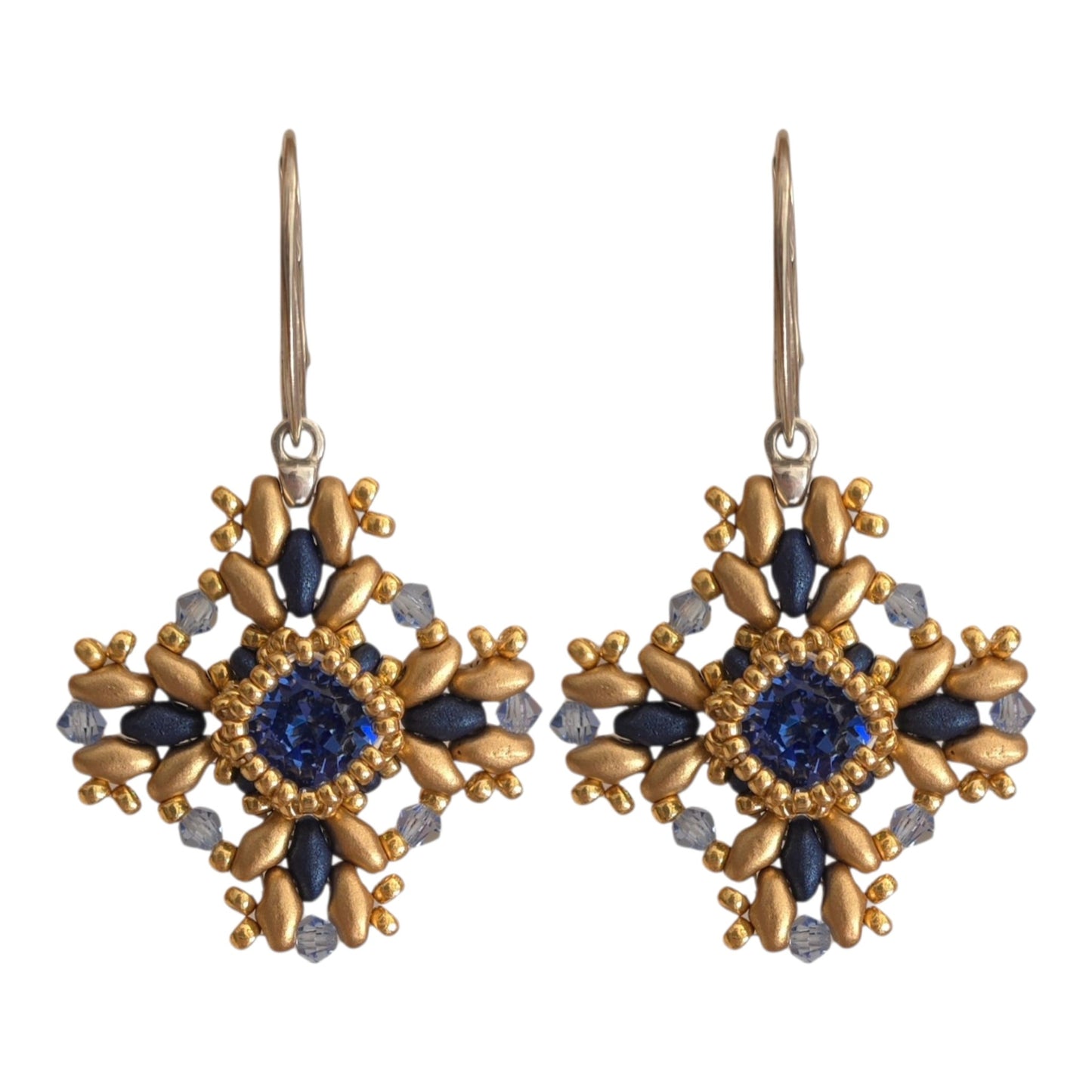 Handmade Sapphire Crystal Cross Earrings | Sterling Silver Lever Back