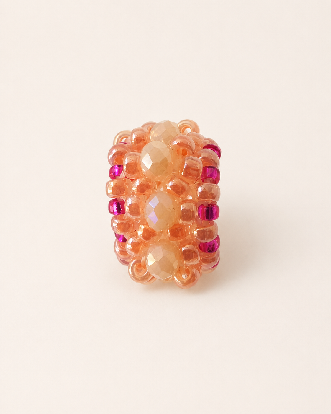 Peach and pink Preciosa glass mini pendant with colourful Miyuki seed bead details