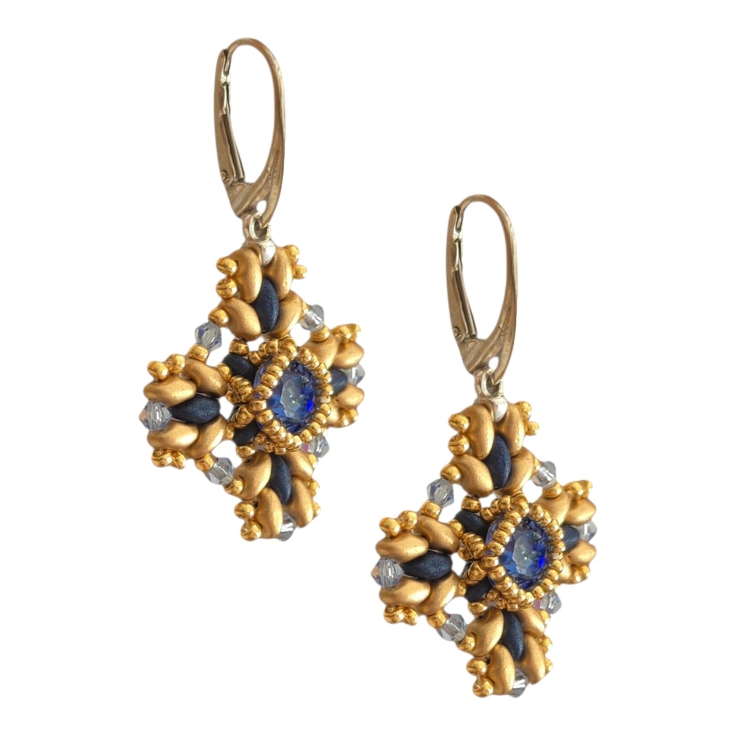Handmade Sapphire Crystal Cross Earrings | Sterling Silver Lever Back