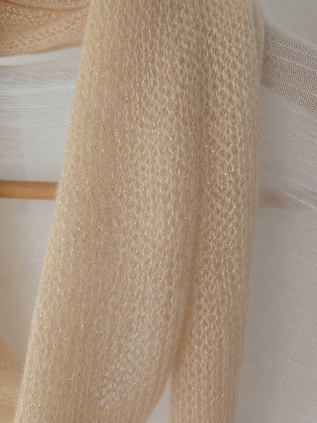 Champagne Mist - Extra Long Skinny Mohair Scarf with Soft Silver Shimmer